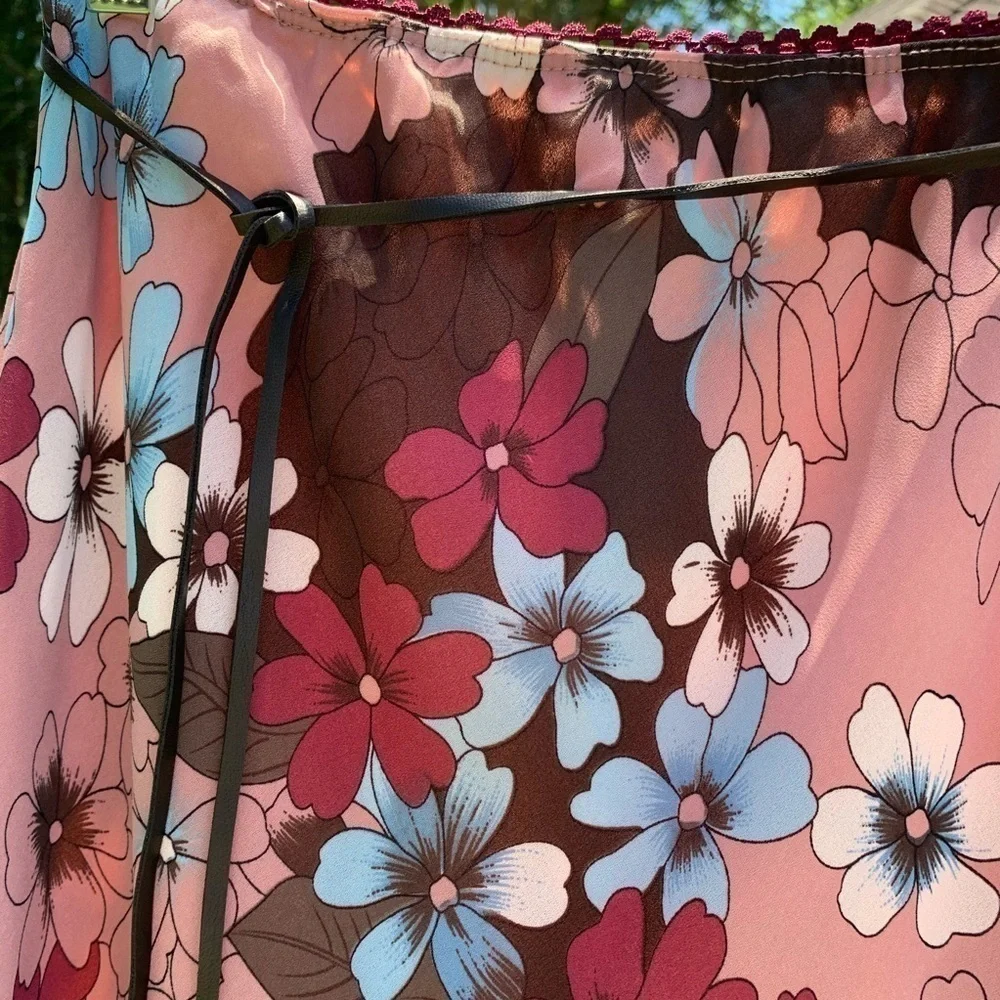 PANTOLOGY  Belted Floral print skirt rose burgundy brown blue fall spring summer - Picture 5 of 9